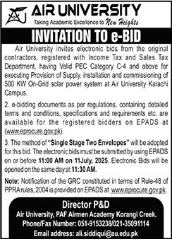 Air University Karachi Tender Notice